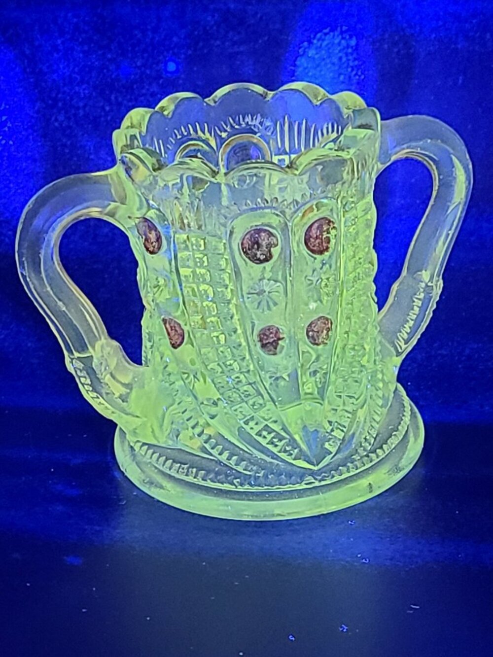 US Glass EAPG Blazing Heart Cranberry Stain Toothpick Holder Manganese